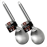 Colher Servir Pegar Arroz 32 Cm Aço Inox Multiuso 2 Peças Cabo Prateado