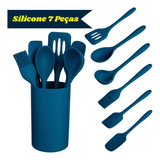 Colher Silicone Euro Home Kit 7 Peça Utensílios Cozinha Azul