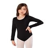 Collant Body Infantil Branco Ballet Dança Manga Longa Preto 12 
