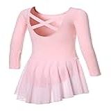Collant De Balé De Manga Comprida Para Meninas Collant De Dança Infantil Com Saia Cruzada Nas Costas Rosa 8 9 10 L