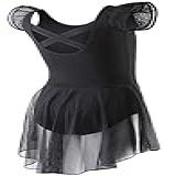 Collant De Balé DIPUG Para Meninas Collant De Balé Com Saia Collants De Dança Infantil Manga Franzida E Costas Cruzadas Preto Child S Age 4 6 Years