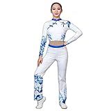 Collant De Ginástica Acrobática Com Diamante Estampado Azul Branco Macacão De Treinamento Para Competição Meninas Branco M