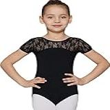 Collant De Renda Para Meninas Da MdnMd Com Gola De Balé Para Ginástica Infantil Com Detalhe De Laço Nas Costas Manga Cavada Preto 6 8 Years
