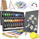 Colorful Kit De Pintura Acrílica Conjunto De Suprimentos De Tinta Com 24 Cores 30 Pincéis 5 Telas 1 Bloco 2 Paletas 2 Esponjas E 1 Cavalete De Madeira Conjunto De Tinta Acrílica Artística