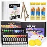 Colorful Kit De Pintura Acrílica Conjunto De Suprimentos De Tinta Com 24 Cores 30 Pincéis 5 Telas 1 Bloco 2 Paletas 2 Esponjas E 1 Cavalete De Madeira Conjunto De Tinta Acrílica Artística