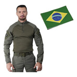 Combat Shirt Verde Oliva Patch Bandeira Do Brasil