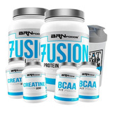 Combo 2x Whey Fusion 2x Bcaa 2x Creatina Shaker Brn