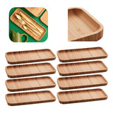 Combo 8 Bandejas Petisqueira Travessas Bambu Retangular 28cm Cor Marrom claro