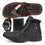 Combo Bota Coturno Cano Medio Chinelo Relogio E Carteira