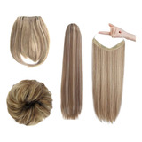 Combo Cabelo Loiro Luxo Aplique Coque Rabo De Cavalo Franja