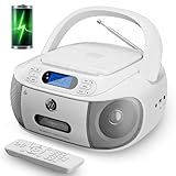 Combo CD Cassette Player Boombox Recarregável Hernpark Com Bluetooth 5 1 Leitor De CD Com Controle Remoto Gravação Em Fita Rádio FM Super Graves Som Estéreo Unidade Auxiliar USB Conector De