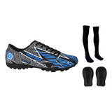 Combo Chuteira Society Meiao Futebol Caneleira Completo
