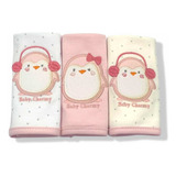 Combo De 3 Pano De Boca Baby Charmy Pinguins Bordado Premium