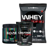 Combo De Suplementos Whey Protein Turbo Chocolate 907g Pré Treino B o p e Limão Creatina Turbo Black Skull