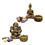 Combo Estátua Buda Ganesha 2 Castiçais 2 Kit 7 Pedras