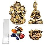 Combo Estatua De Buda - Ganesha - Castiçal - Selenita - 7 Pedras Chakras Naturais