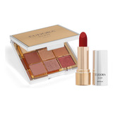 Combo Eudora Glam Metals Paleta De Sombra 5 8g Batom Verm