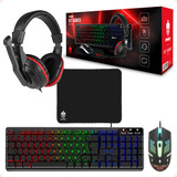 Combo Gamer 4x1 Teclado Mouse Headset Mousepad Strong Tech Mouse Preto Teclado Preto