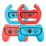 Combo Grip E Volante Suporte Case Gamepad Para Controle Joy Con Nintendo Switch Vermelho E Azul