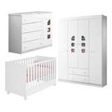 Combo Infantil 100 Mdf Berço Tiff Cômoda Roupeiro Oferta