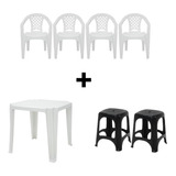 Combo Kit Mesa Quadrada Branca C 4 Cadeiras E 2 Banquetas