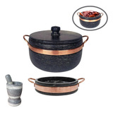 Combo Panela 1 5l Frigideira 18cm Pilão Alto Pedra Sabão