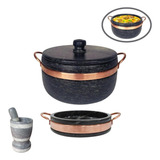 Combo Panela 2 5l Frigideira 18cm Pilão Alto Pedra Sabão