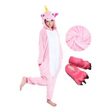 Combo Pijama E Pantufa Kigurumi Cosplay Pelúcia Conforto