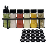 Combo Suporte Preto Tempero 6 Potes Plásticos Brinde