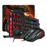 Combo Teclado Semi Mecânico Mouse Gamer Rgb Headset Mousepad