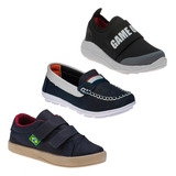 Combo Tenis Masculino Infantil Calce Facil Mocassim Infantil