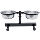 Comedor Duplo Pote Alumínio Regulável Preto P Cães Mini