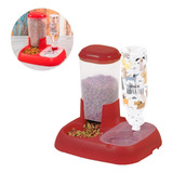 Comedouro Duplo Dispenser Porta Ração Água Cão Gato Cachorro Cor Vermelho