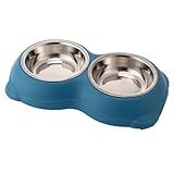 Comedouro Inox Duplo Antiderrapante Vmstark Para Cães E Gatos Tigela De Aço Pet Para Ração E Água Azul 