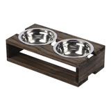 Comedouro Madeira Elevado C 2 Potes Inox P Cães E Gatos P