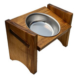 Comedouro Pet Gato E Cães Pote Inox Madeira Individual