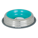 Comedouro Pet Inox Para Cães E Gatos Médio Azul Aço