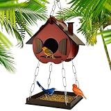 Comedouro Tratador Pássaros Livres Casinha De Passarinho Mdf -Vermelho-