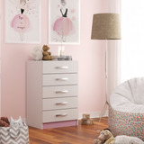 Cômoda 5 Gavetas Maxi Evidência Móveis Rosa branco G