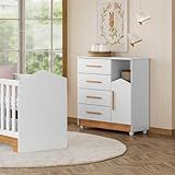 Cômoda De Bebê 100 MDF 1 Porta 4 Gavetas Duda Branco Amadeirado