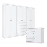 Cômoda E Guarda Roupa Casal 6 Portas Americano Branco Hp