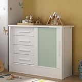 Cômoda Infantil 1 Porta 4 Gavetas Maya Espresso Móveis Branco Verde