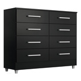 Comoda Para Casal 8 Gavetas Branca Com Pés Raissa Quarto Cor Preto