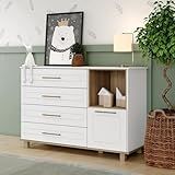 Cômoda Retrô 1 Porta E 4 Gavetas Harper Branco HP Jequitibá HP