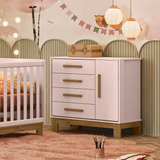 Cômoda Sapateira Encanto Para Quarto De Criança Infantil Com 4 Gavetas Cor Rosa