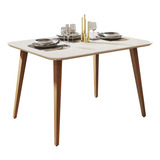Comprelar Mesa De Jantar Retangular 120x80 4 Lugares Premium Pés Em Madeira Sala E Cozinha Cor Off White
