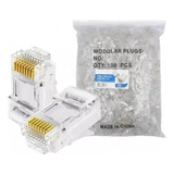 Conector Rj45 Lan Cabo Rede Cat 5e Kit 100 Banhado Oletech