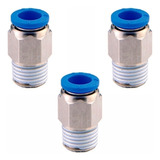 Conexão Pneumática Reta Macho Rosca 1 4 Tubo 12mm Npt 3 Pç