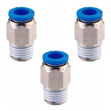 Conexão Pneumática Reta Macho Rosca 1 4 Tubo 8mm Npt 3 Pçs