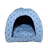 Conforto Multifuncional Para Animais De Estimação- Cama Pet 2x1 Transformável Em Casinha- Cabana- Toca E Iglu Com Almofada Para Cães E Gatos - Coroa Azul